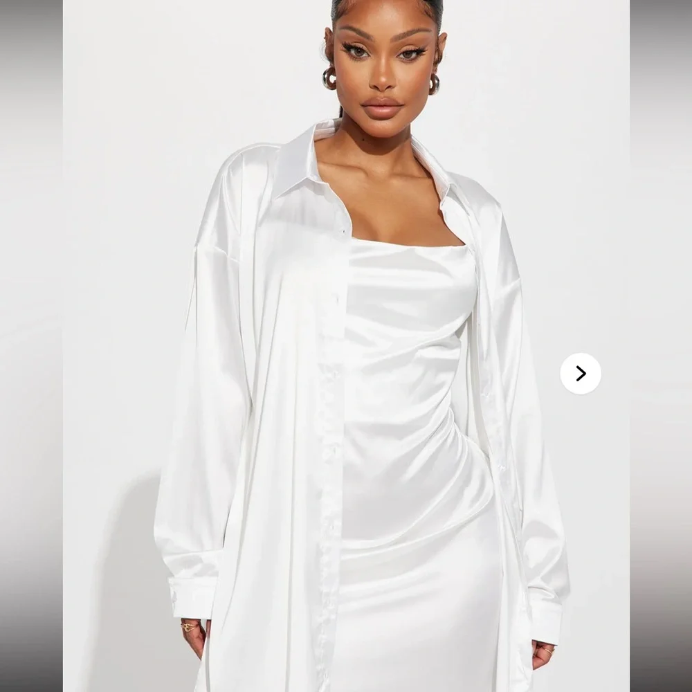 Fashion Nova Elegant White Satin Chemise Set - Picture 2 of 4